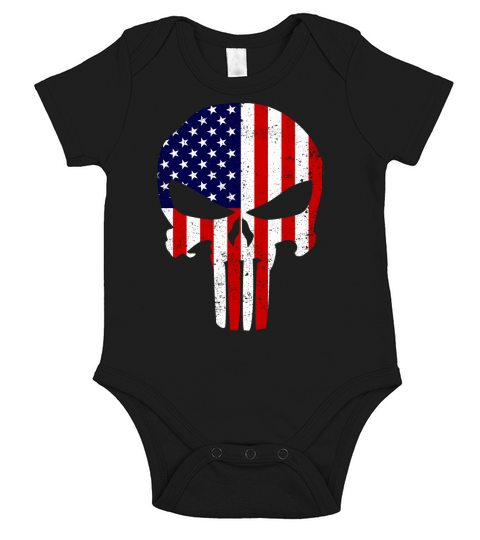 American Flag Warrior Skull Short Sleeve Baby One-Piece