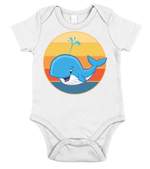 Cute Kawaii Whale Retro Sunset Vintage Ocean Short Sleeve Baby One-Piece