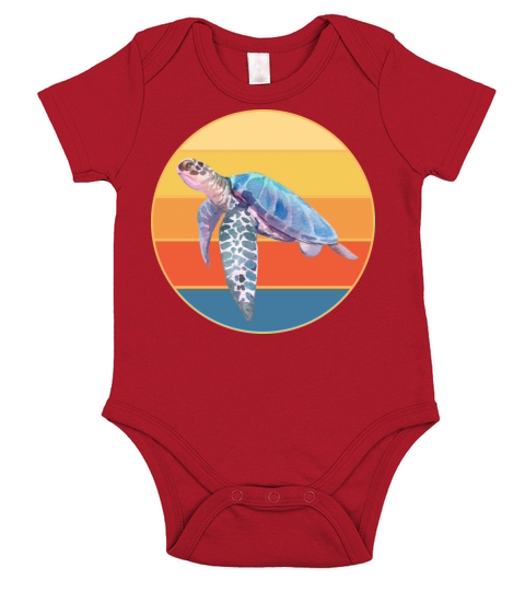 Cute Turtle Vintage Retro Sunset Marine Animal Short Sleeve Baby One-Piece