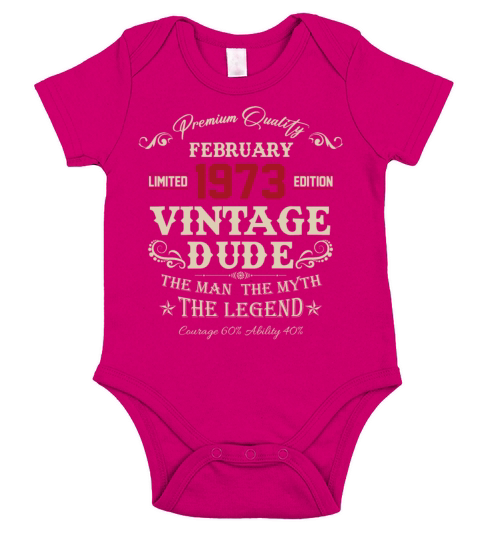 February 1973 Vintage Birthday Present Short Sleeve Baby One-Piece