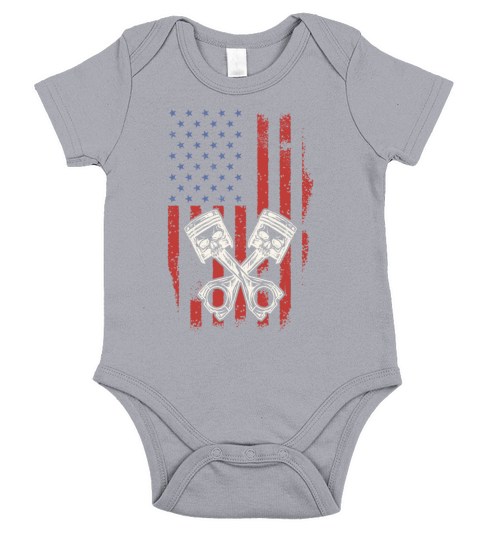 Vintage Patriotic American Flag Piston Muscle Car Short Sleeve Baby One-Piece