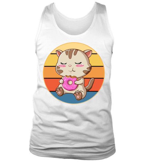 Cute Cat Eating Donut Vintage Retro Sunset Kawaii Tank Top Unisex