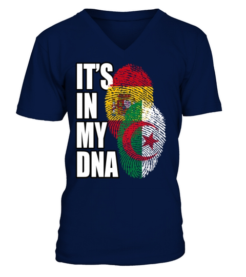 Algerian And Spaniard Mix Heritage DNA Flag V-Neck T-shirt