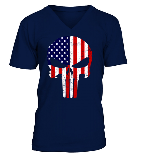 American Flag Warrior Skull V-Neck T-shirt