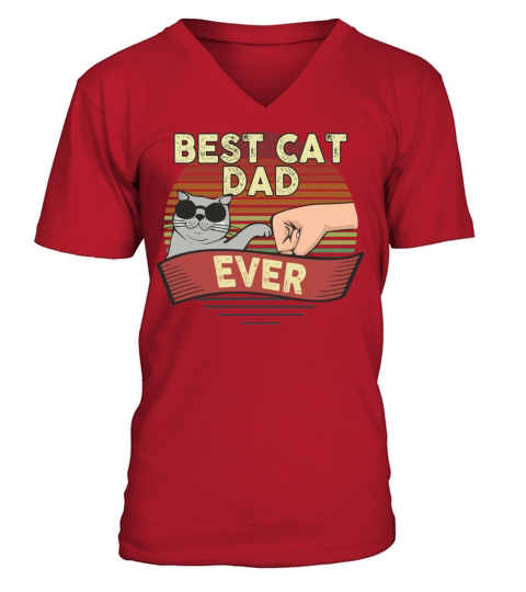 Best Cat Dad Ever Vintage Style Funny Cat in Sungl V-Neck T-shirt