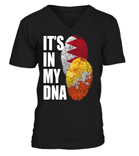 Bhutanese And Bahraini Mix Heritage DNA Flag V-Neck T-shirt