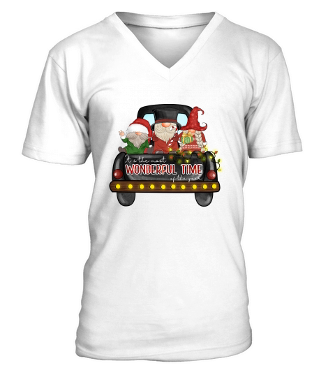 Christmas gnomes Truck Its the most wonderful time of the year V-Neck T-shirt