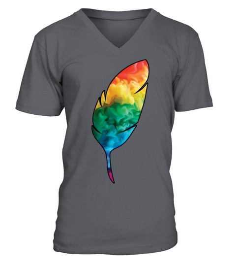 Colorful Rainbow Bird Feather With Smoke And Fog V-Neck T-shirt