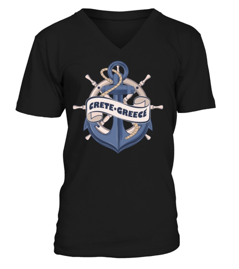 Crete Greece Nautical Summer Anchor Design V-Neck T-shirt