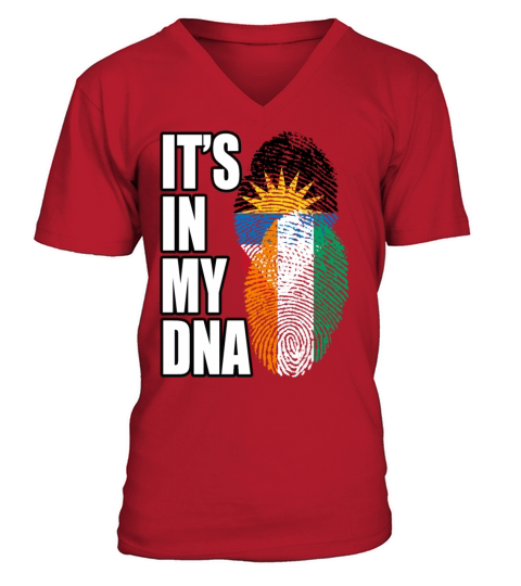 Ivorian And Antiguan Mix Heritage DNA Flag V-Neck T-shirt