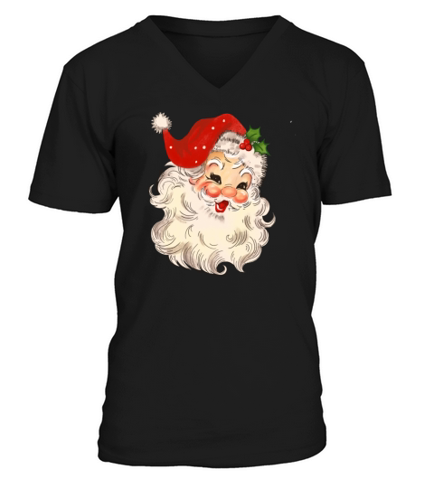 Retro vintage pink santa claus Merry christmas V-Neck T-shirt
