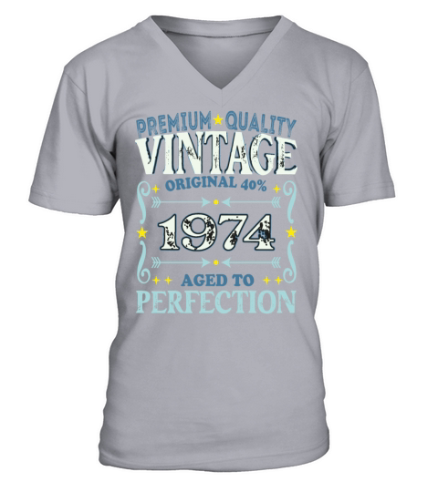 Vintage 1974 Birth Year Funny Birthday Gift V-Neck T-shirt