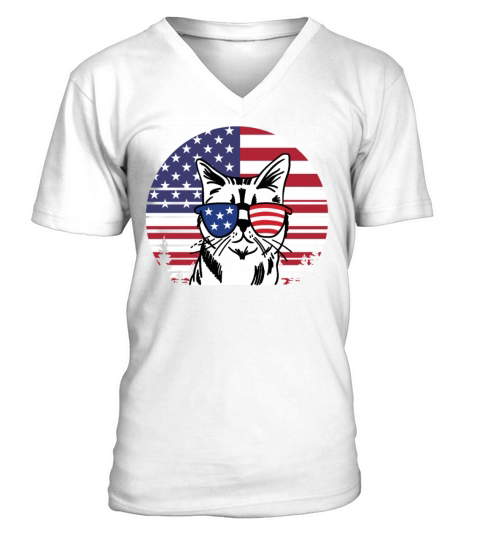 Vintage 4th Of July Kitten Face Sunglasses V-Neck T-shirt