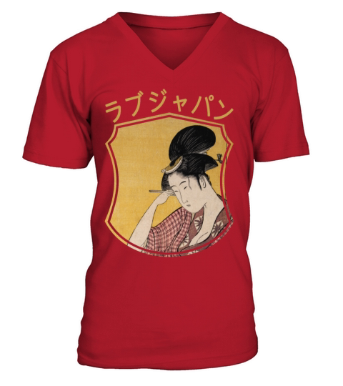Vintage Japanese Geisha Retro Symbol Text Kanji V-Neck T-shirt