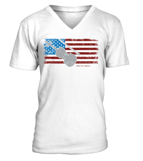Violin Violinist Usa American Flag V-Neck T-shirt