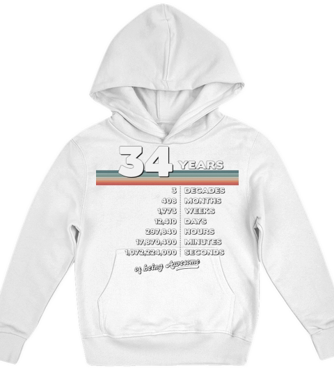 34th Birthday Vintage 34 Years Old Retro 408 Kids Hoodie