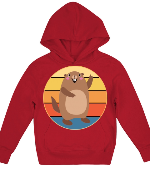 Cute Groundhog Retro Sunset Vintage Animal Lover Kids Hoodie