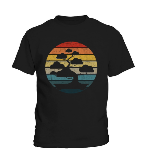 Bonsai Silhouette On A Distressed Retro Sunset Kids T-Shirt