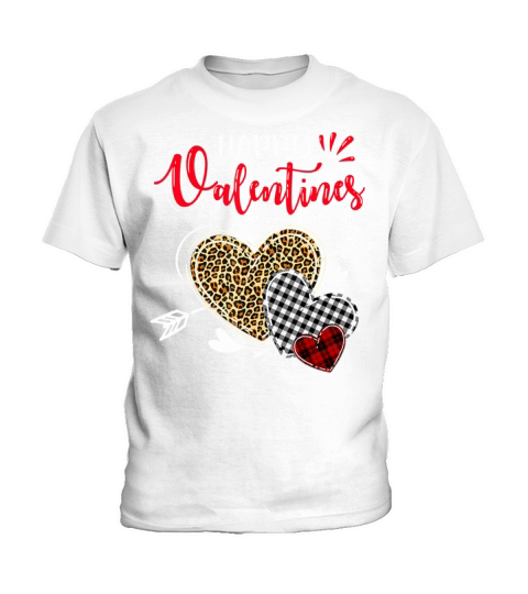 Happy Valentines Day Leopard Butiflo Plaid Red Hea Kids T-Shirt