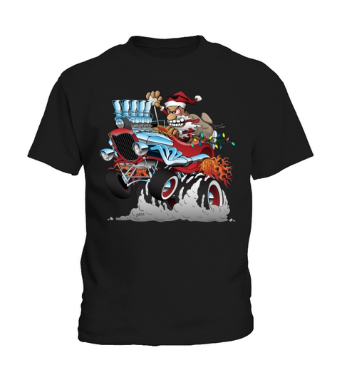 Hot Rod Santa Christmas Cartoon Kids T-Shirt