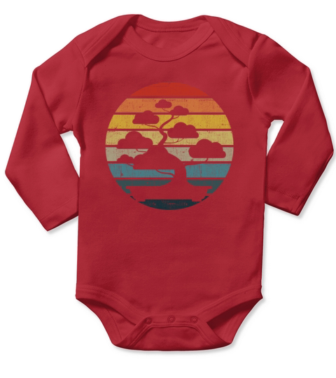 Bonsai Silhouette On A Distressed Retro Sunset Long Sleeve Baby One-Piece