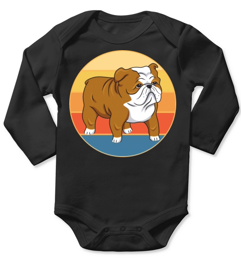 Bulldog Dog Breed Vintage Retro Sunset Long Sleeve Baby One-Piece
