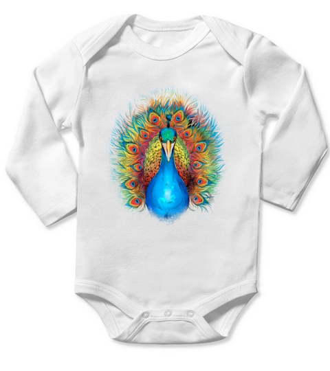 Colorful Rainbow Peacock Animal Long Sleeve Baby One-Piece
