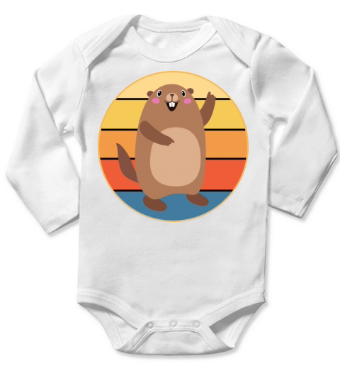 Cute Groundhog Retro Sunset Vintage Animal Lover Long Sleeve Baby One-Piece