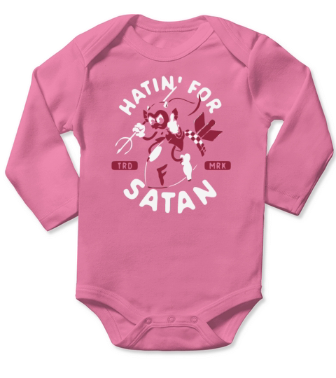 Hatin For Satan F Bomb Vintage Cartoon Red Devil Long Sleeve Baby One-Piece