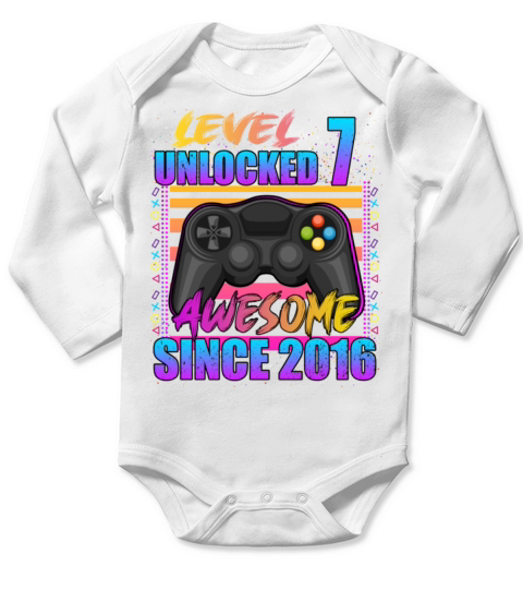Video Game Level 7 Unlocked Awesome Since 2016 Long Sleeve Baby One-Piece