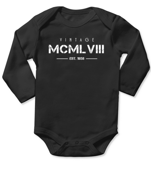Vintage Born In 1958 Roman Numerals 64th Long Sleeve Baby One-Piece