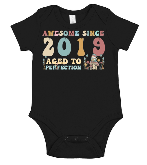 Awesome since 2019 - 4th Birthday - 2023 Groovy Short Sleeve Baby One-Piece