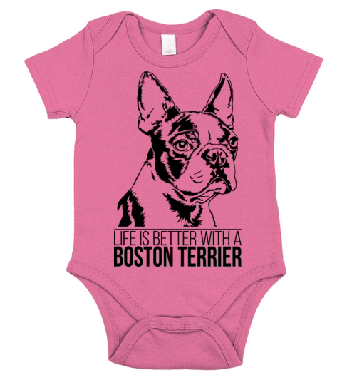 Boston Terrier life is better dog saying dog mom Short Sleeve Baby One-Piece