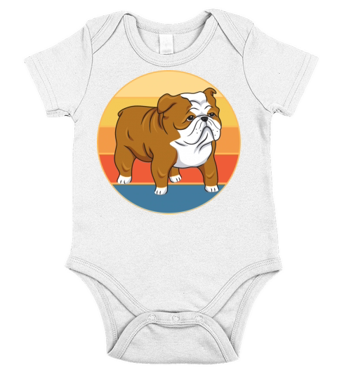 Bulldog Dog Breed Vintage Retro Sunset Short Sleeve Baby One-Piece
