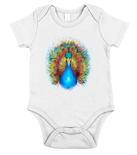 Colorful Rainbow Peacock Animal Short Sleeve Baby One-Piece