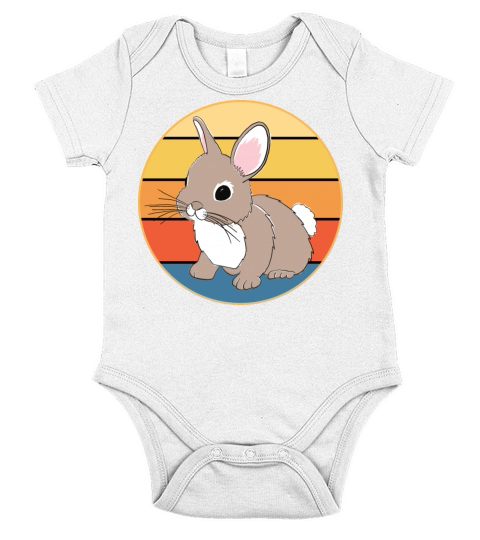 Cute Rabbit Bunny Retro Sunset Vintage Animal Pet Short Sleeve Baby One-Piece