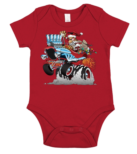 Hot Rod Santa Christmas Cartoon Short Sleeve Baby One-Piece
