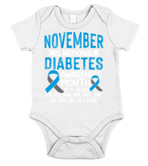 November is Diabetes Awareness Month Blue and Gray Short Sleeve Baby One-Piece