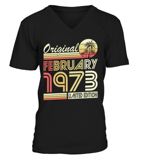 50th birthday vintage february 1973 original 1973 V-Neck T-shirt