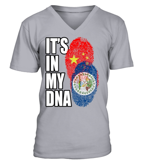 Belizean And Chinese Mix Heritage DNA Flag V-Neck T-shirt