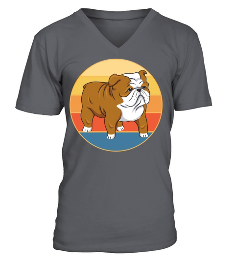 Bulldog Dog Breed Vintage Retro Sunset V-Neck T-shirt