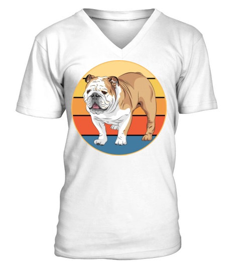 Bulldog Dog Breed Vintage Retro Sunset V-Neck T-shirt