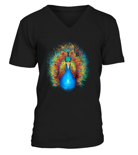 Colorful Rainbow Peacock Animal V-Neck T-shirt
