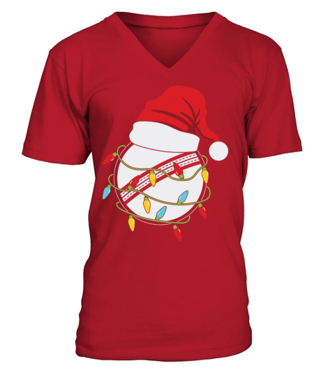 Cricket Ball Christmas Lights Santa V-Neck T-shirt