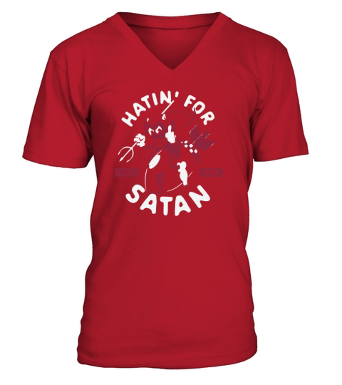 Hatin For Satan F Bomb Vintage Cartoon Red Devil V-Neck T-shirt