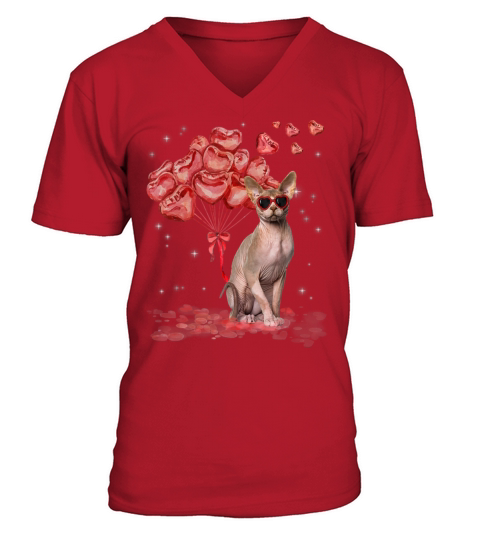 Sphynx Heart Valentines Day Cat Dad Mom2063 V-Neck T-shirt