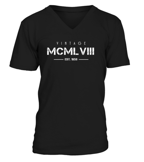 Vintage Born In 1958 Roman Numerals 64th V-Neck T-shirt