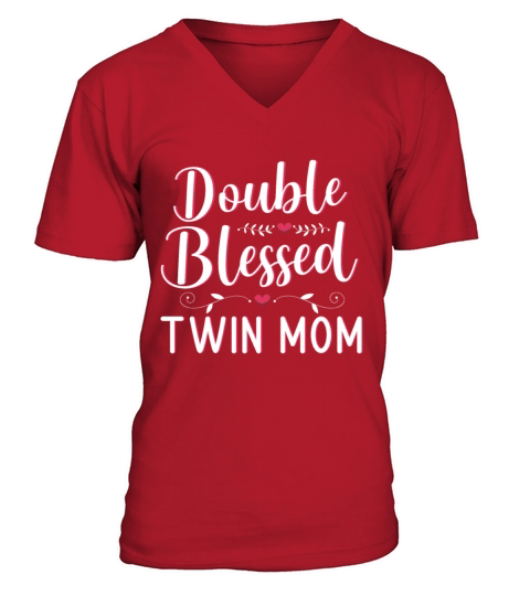 Womens Twin Mama Twin Mom to Be Pregnancy V-Neck T-shirt