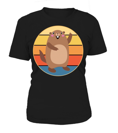 Cute Groundhog Retro Sunset Vintage Animal Lover Women's T-Shirt