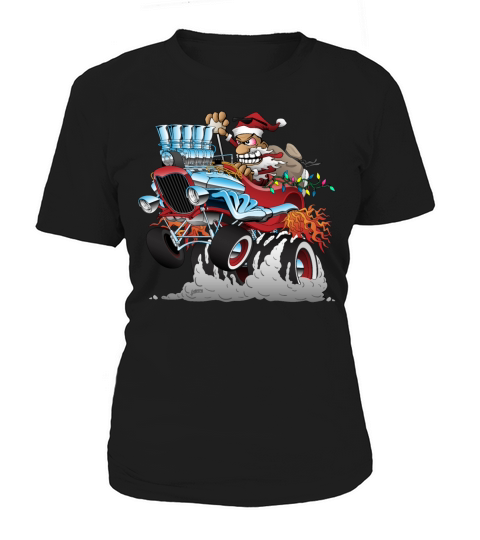 Hot Rod Santa Christmas Cartoon Women's T-Shirt